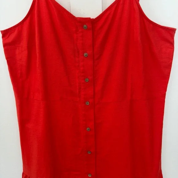 New Loft Red Flounce Dress Red Button Down Sleeveless Ruffle Cotton XL NWT - Picture 5 of 13